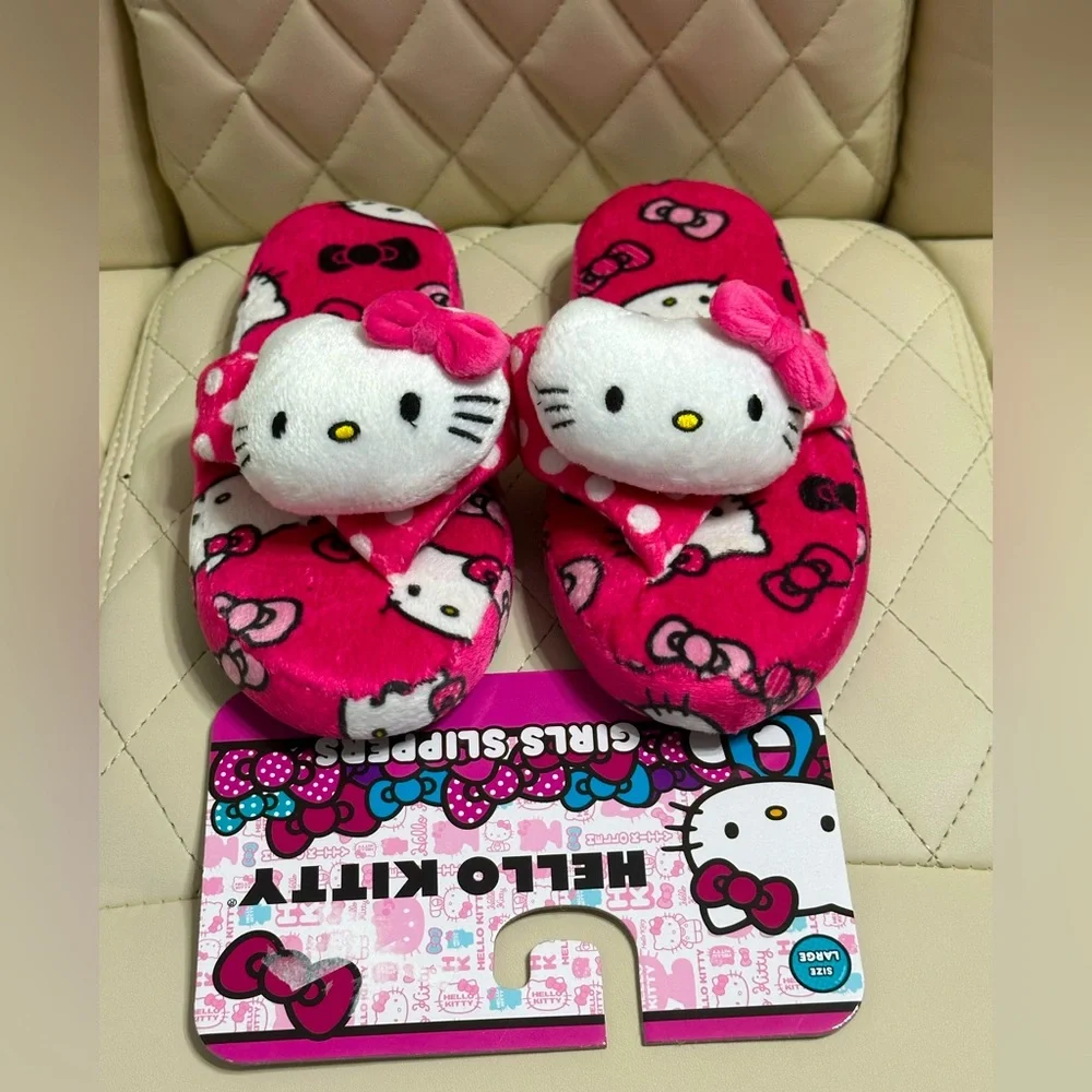 HELLO KITTY thong slippers 3d head girls Large 2/3 NEW pink